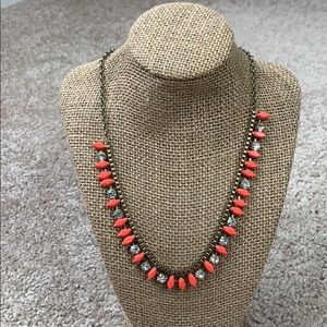 J. Crew coral and clear crystal jeweled necklace